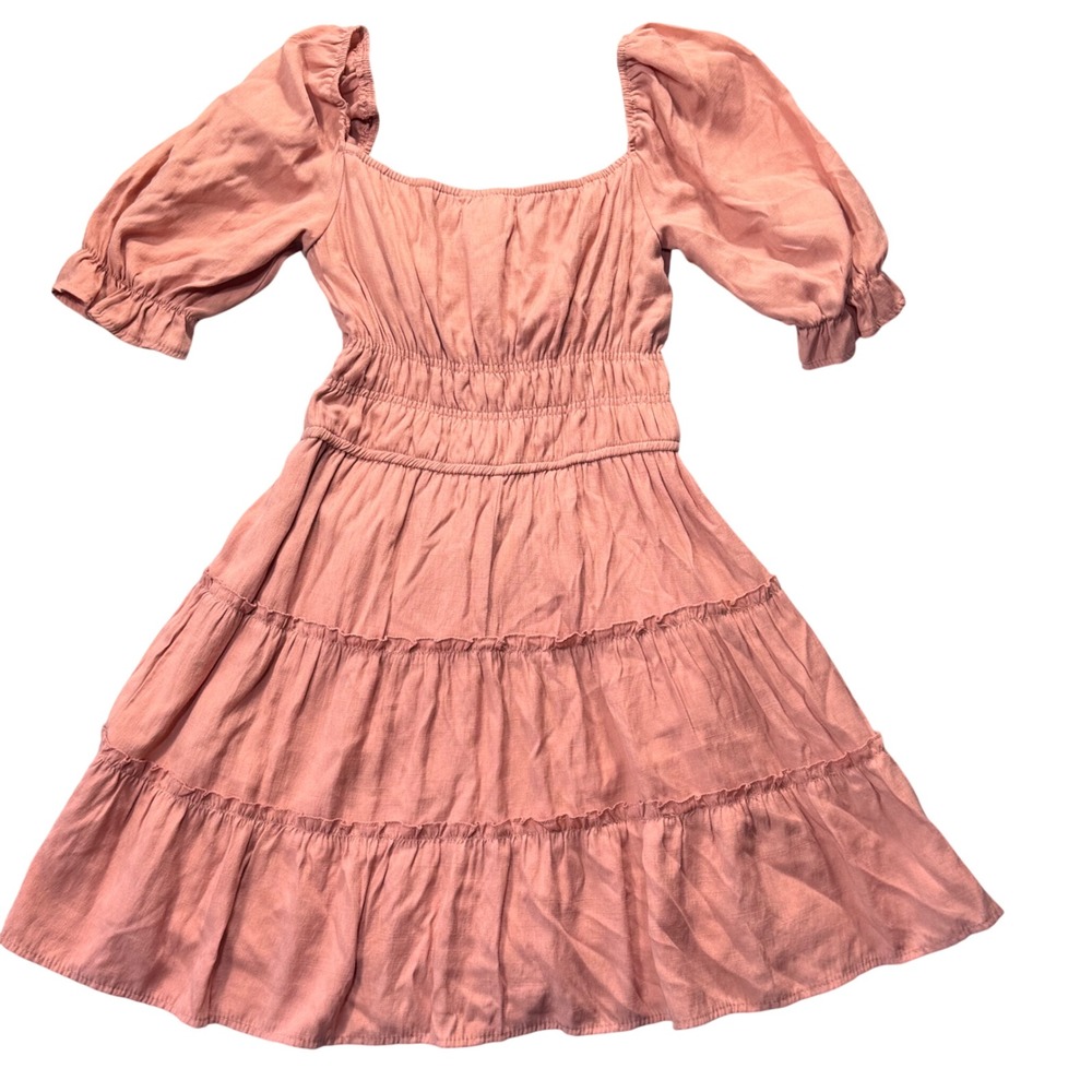 Altar'd State Pink Smocked Tiered Mini Dress Puff Sleeve Cottagecore Boho Small